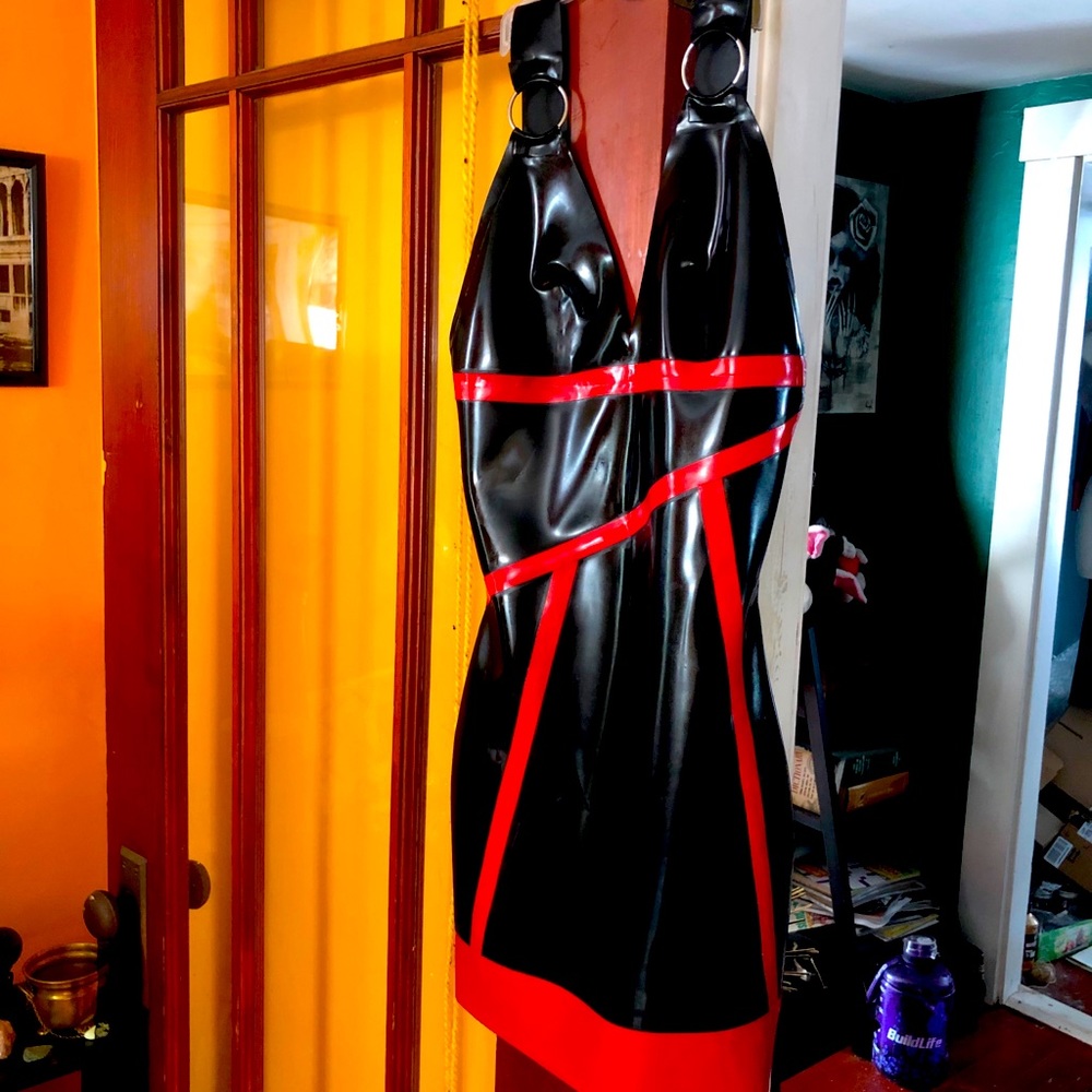 Red and Black Skin Two latex mini dress size small